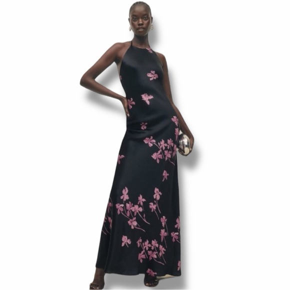 Reformation Dresses & Skirts - NWT Reformation Jeany Silk Halter Maxi Dress Gown in Night Iris Floral